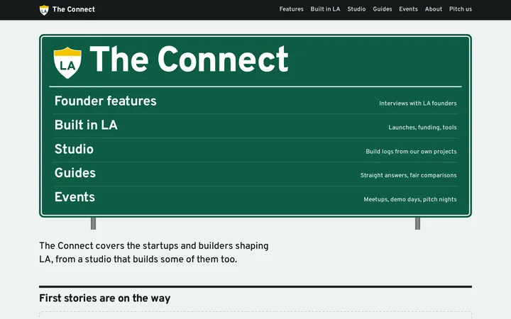The Connect’s homepage, designed like an LA freeway sign