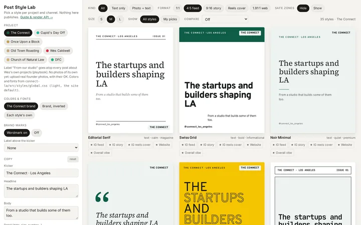 The Post Style Lab: a grid of brand-locked post styles to pick from